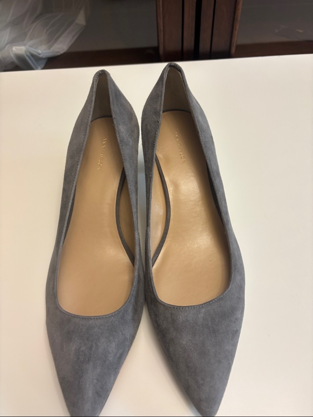 Ann Taylor Suede Pointed-Toe Flats in Gray